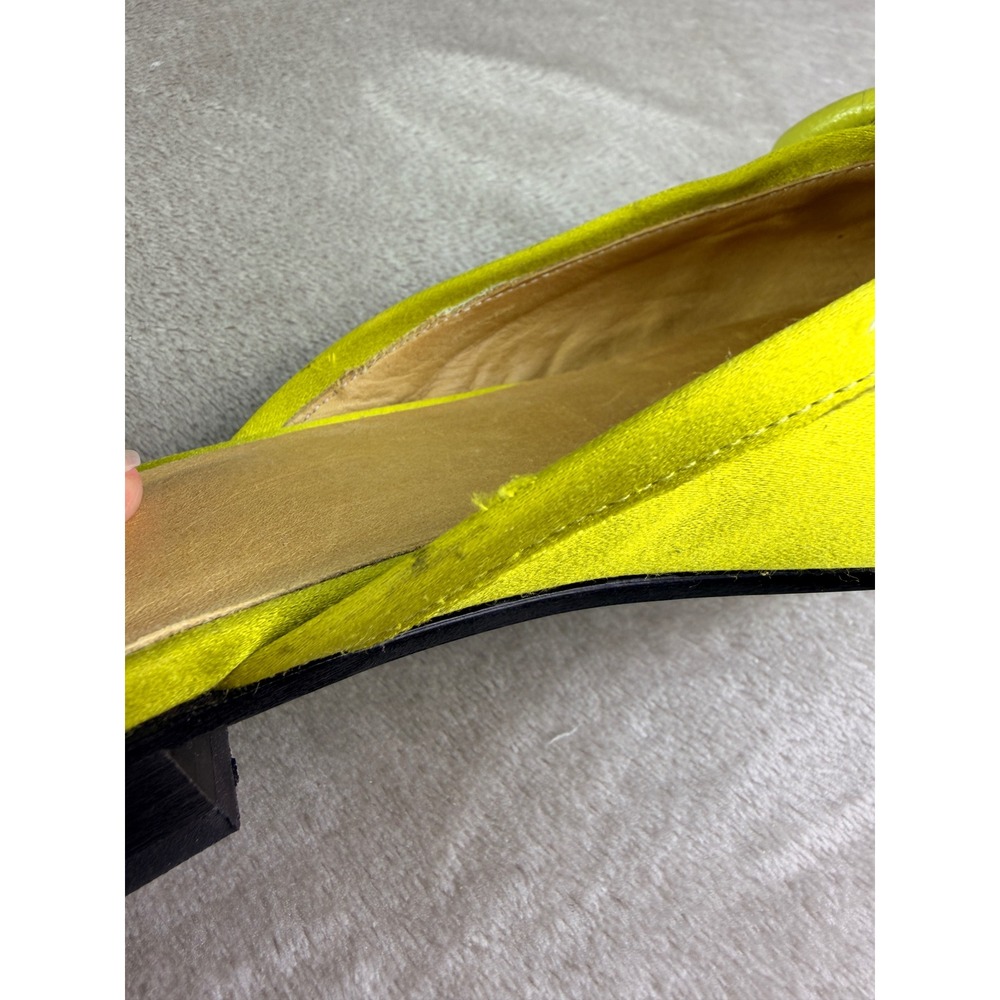 FRAME $348 Chartreuse Satin Le Island Flat 6 Braided Knot Mules Square Toe Green - Picture 9 of 9